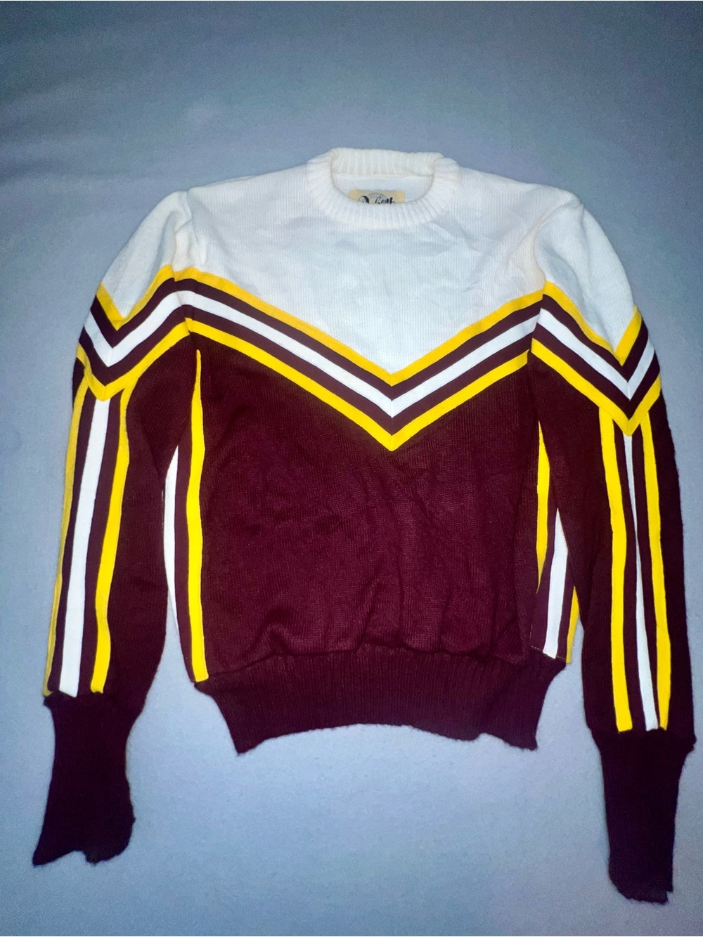 Vintage 1960’s Dehen Knitting Co Chevron Cheerleader Varsity Sweater XL USA Rare